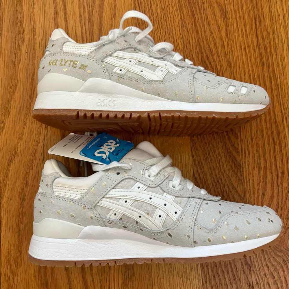 ASICS Gel lyte III Sneaker Women’s 6 1/2 White Gray Gold Splash Shoe New No Box - Picture 1 of 6